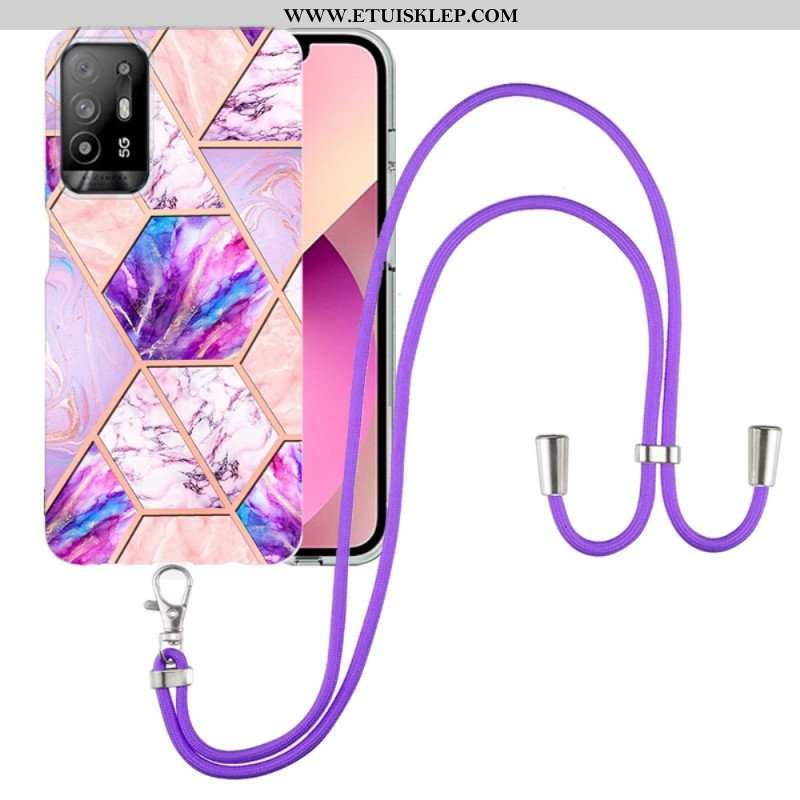 Etui do Oppo A94 5G Marmurowy Geometryczny Z Paskiem